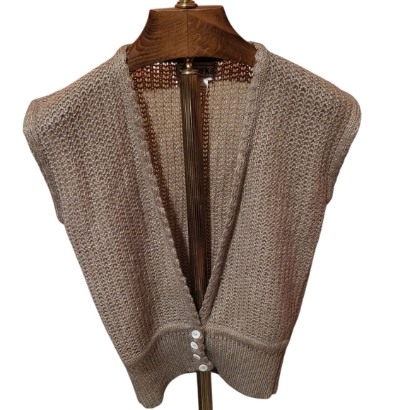 Mazurka Sweaters - Vintage Mazurka Mohair Blend Knit Sweater Button Vest Camel Size Small